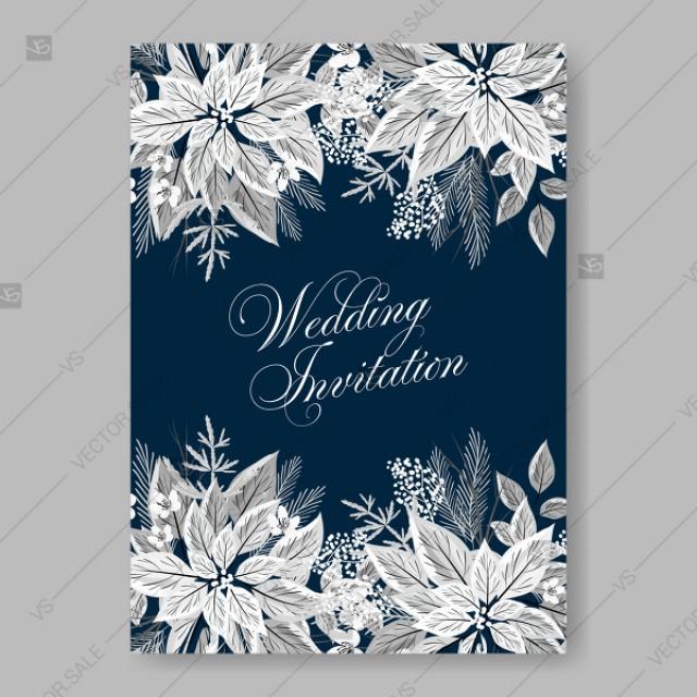 White Poinsettia Fir Pine Wreath On Blue Background Wedding Invitation  Template Thank You Card #2955373 - Weddbook