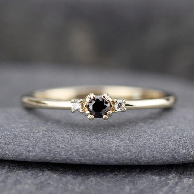 Diamond Ring, Black Diamond Ring, Simple Engagement Ring, Minimalist ...