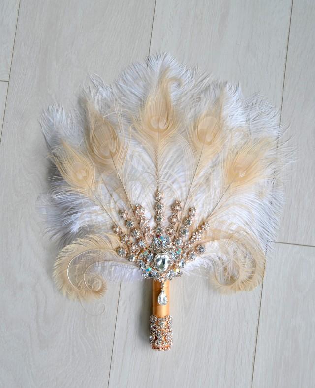 Rose Gold Bridal Brooch Bouquet Ostrich Big Alternative Feather Fan ...