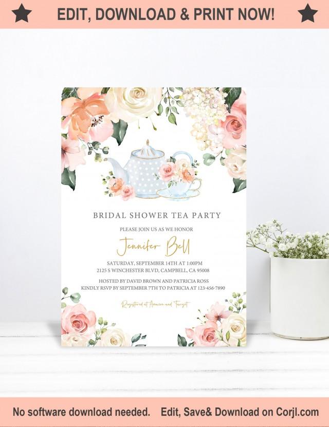 Bridal Shower Tea Party Invitation/ Bridal Tea Shower Invite/ Bridal ...