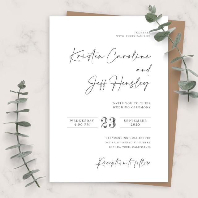 Simple Minimalist Calligraphy Wedding Invitation, Printable Wedding ...