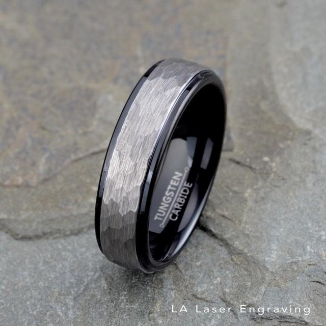 Free Personalized Laser Engraving Ring For Men And Women Black IP Plated With Rhodochrosite Inlay 7 5mm Wedding Band Ideal Ring For Couples