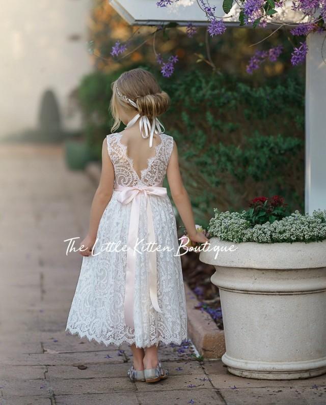 Bohemian Flower Girl Dress, White Lace Flower Girl Dress, Rustic Flower ...