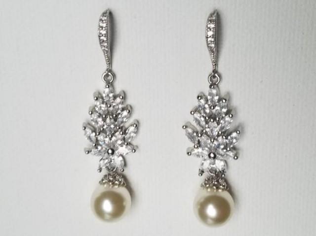 Pearl Chandelier Bridal Earrings, Cluster Crystal Wedding Earrings ...