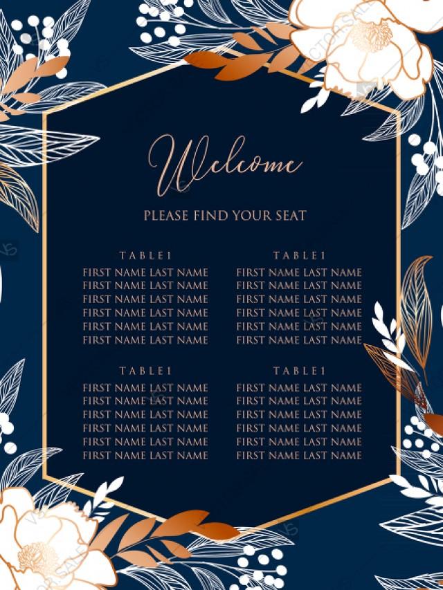 Online Editor - Peony Foil Gold Navy Classic Blue Background Seating Chart  Welcome Banner Wedding Invitation Set PDF 18x24 In Personalized Invitation  #2964963 - Weddbook