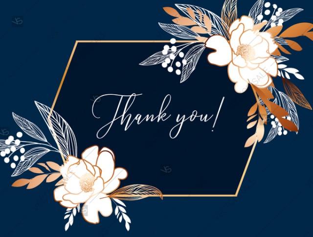 Online Editor - Peony Foil Gold Navy Classic Blue Background Thank You Card  Wedding Invitation Set PDF  In Edit Template #2964971 - Weddbook