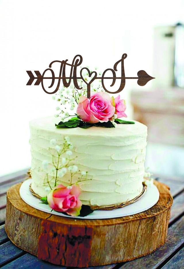 Rustic Wedding Arrow Cake Topper Wood Initials Cake Topper M Custom ...