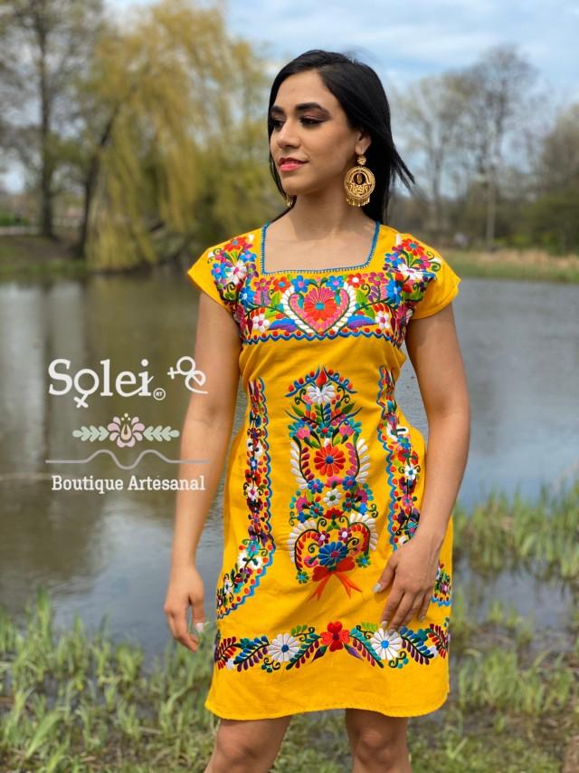 Mexican Colorful Embroidered Dress. Beautiful Traditional Dress ...