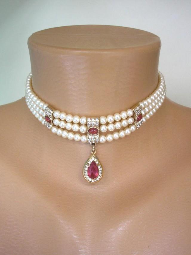 Vintage Rosita Pearl Choker, Signed Rosita Pearls, Pearl And Ruby ...