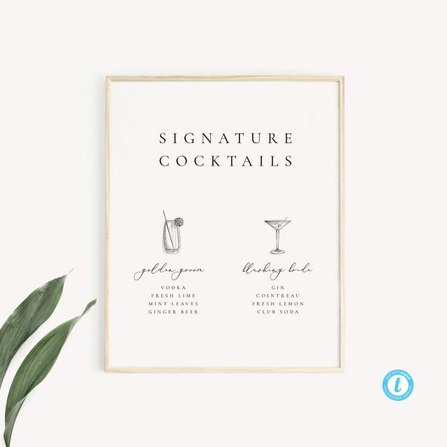 Signature Cocktails Sign Template Download Modern Wedding Bar Sign ...