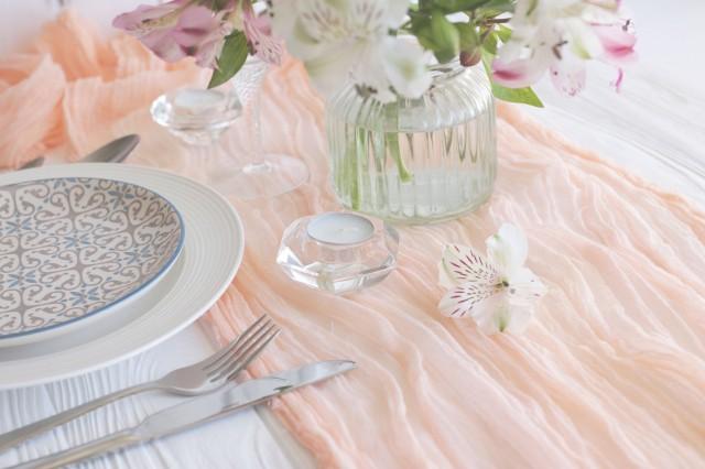 Peach Boho Wedding Cheesecloth Table Runner, Wedding Table Runner ...