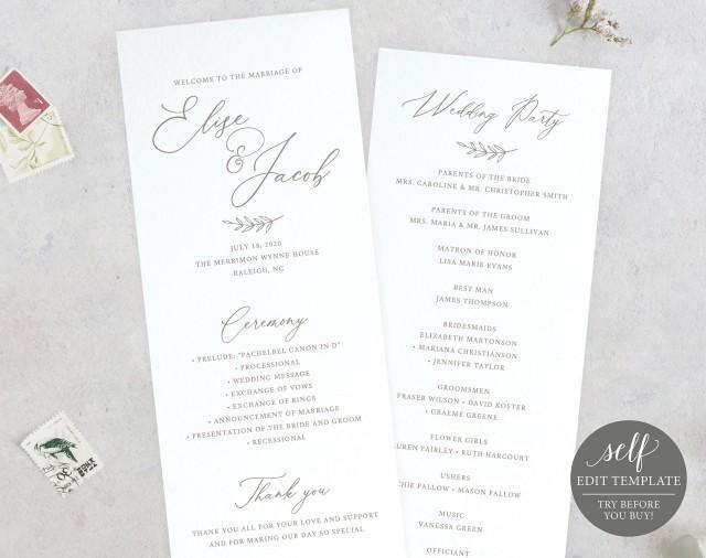 Wedding Program Template, 100% Editable, Instant Download, Ceremony ...