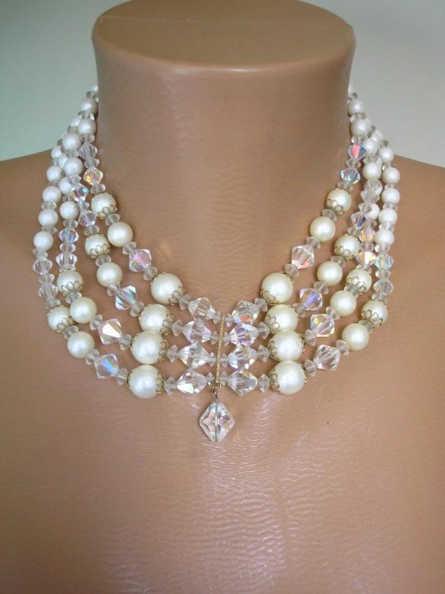 Vintage Pearl And Crystal Choker, Vintage Bridal Pearls, Pearl Choker ...