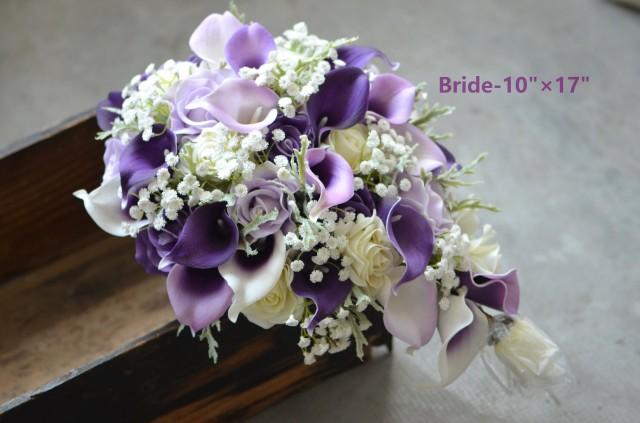 Purple Bridal Bouquets, Bridesmaids Bouquets, Rustic Silk Bridal ...