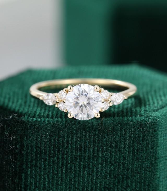 Moissanite Engagement Ring Vintage Unique Yellow Gold Engagement Ring ...