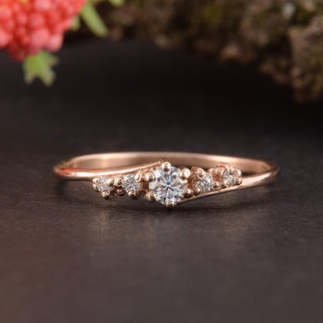 Rose Gold Dainty Engagement Ring, Womens Engagement Ring Gold, Art Deco ...