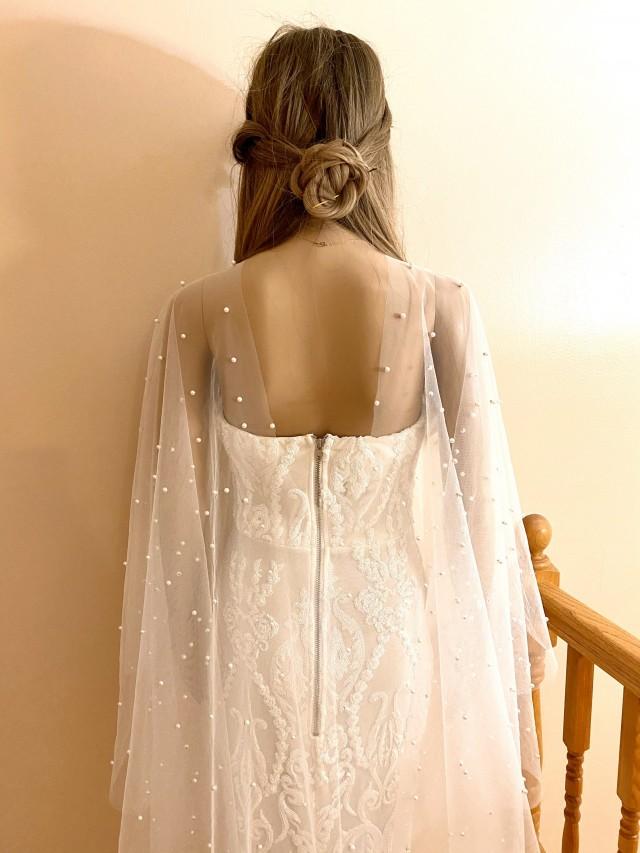 Isabella Pearl Cape Veil (veil With Pearls, Cape Veil, Wedding Veil ...
