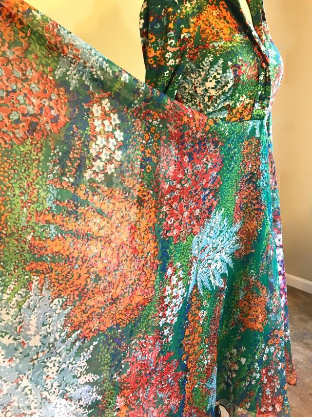Unique Monet Garden Dress XS! Wedding Guest Dress. Green Blue Print ...