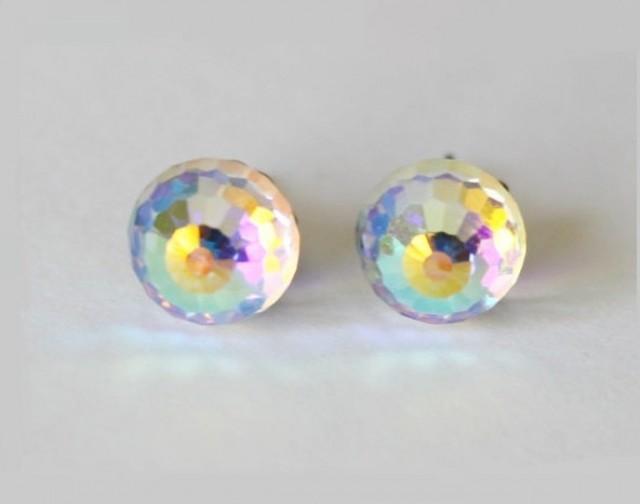 Titanium Earrings, 8mm AB Clear Swarovski Crystal Ball Studs ...