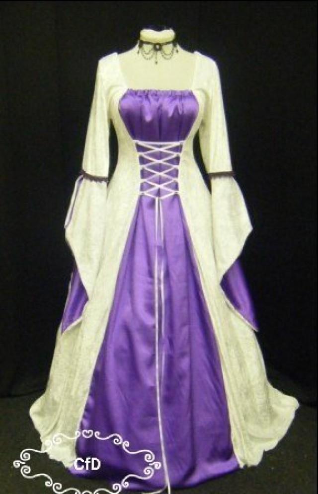 Medieval Dress In White With Purple Satin, Handfasting #2975939 - Weddbook