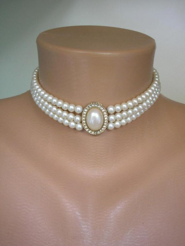 Vintage Pearl Choker, 3 Strand Pearl Choker, Bridal Pearls, Vintage ...