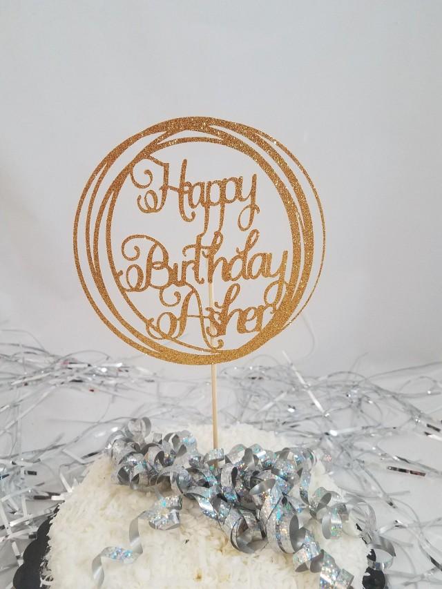 Personalized Glitter Happy Birthday Circle Centerpiece Stick / Cake ...