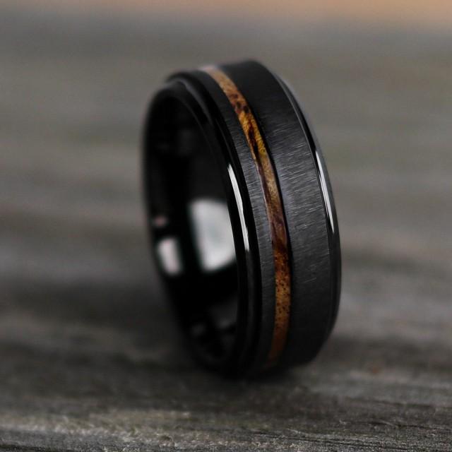 Koa Ring, Black Tungsten Ring, Hawaiian Wood Ring, Matte Black Ring ...