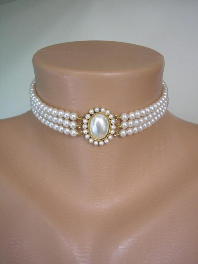 Lotus Pearl Choker, Vintage Pearls, Lotus Classic Pearls, 3 Strand ...