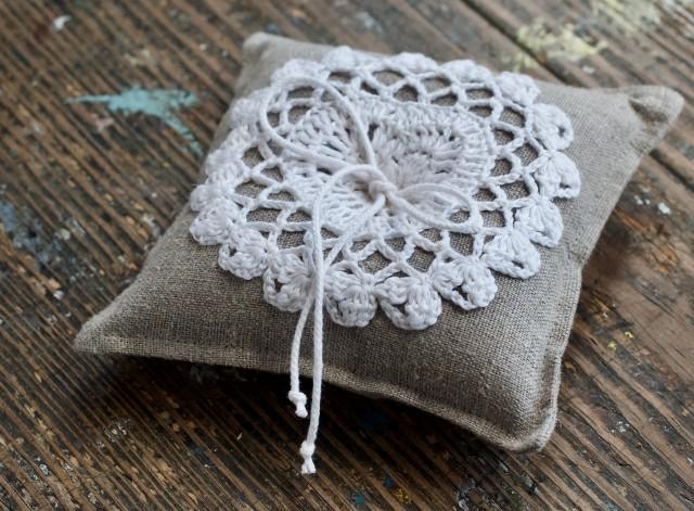 Linen Ring Bearer Pillow In Natural With Hand Crocheted Detail #2982804 ...