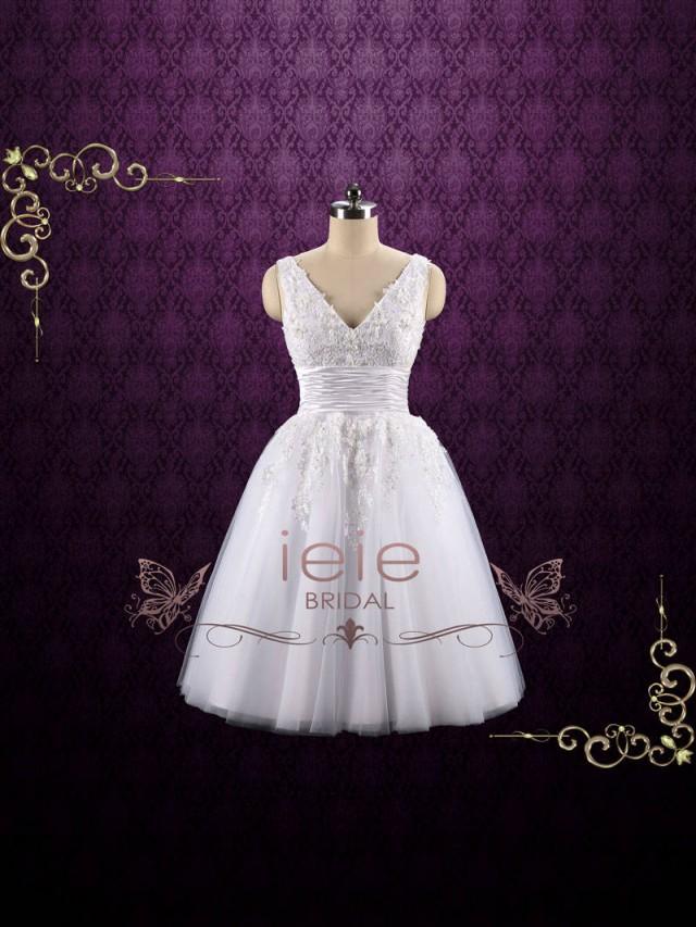 Retro Tea Length Lace Wedding Dress With Floral Lace #2984596 - Weddbook